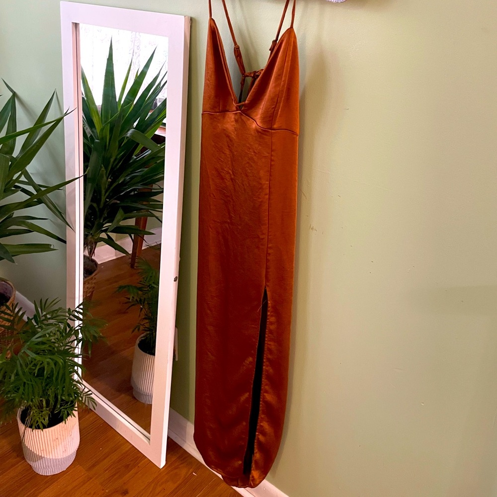 Burnt Orange Satin Dress